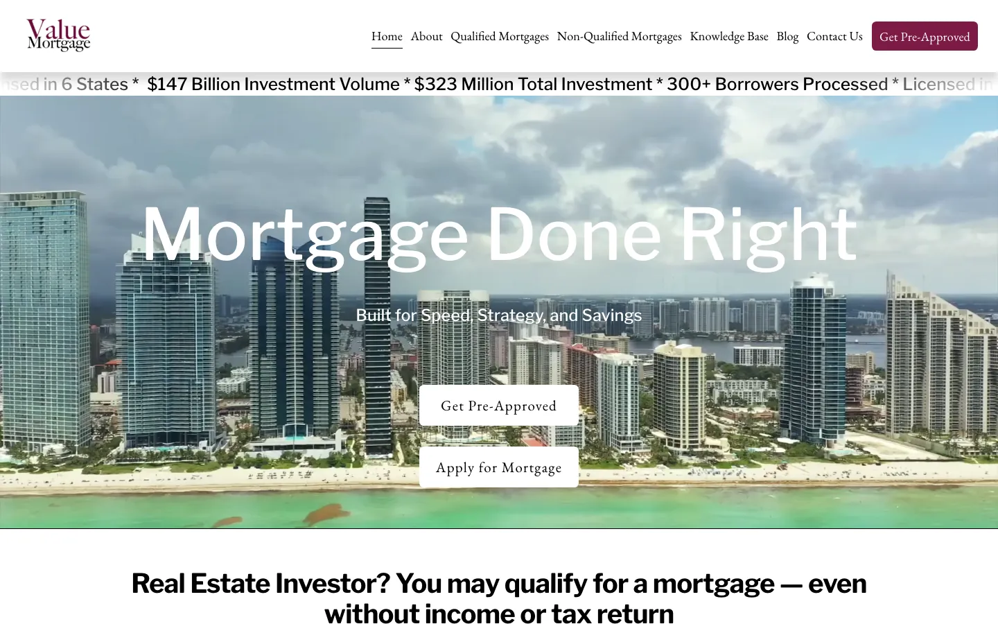Mortgage şirketinin web sitesi, masaüstü ana sayfa